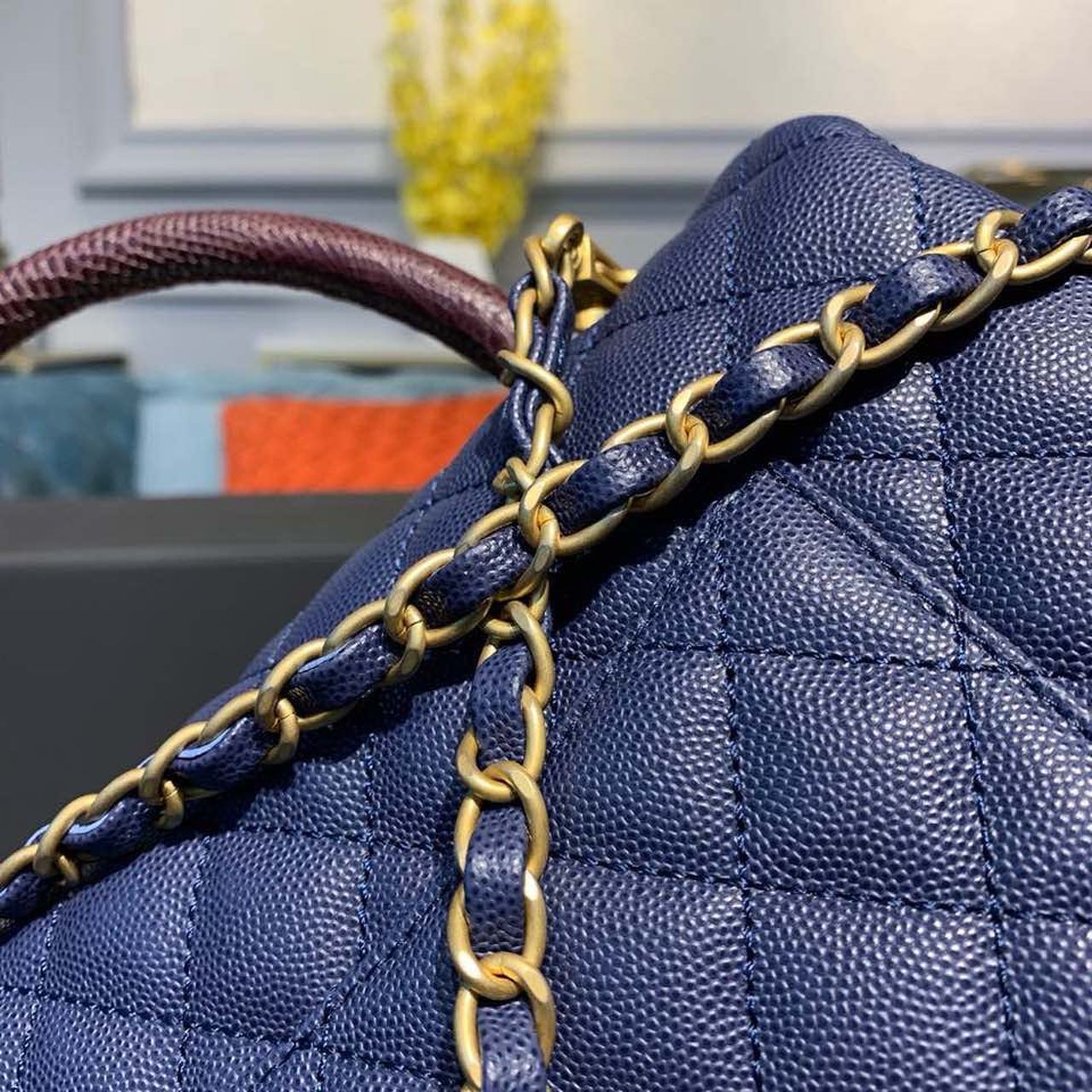 ChanelLarge Flap Bag With Top Handle Blue For Women, Women’s Handbags, Shoulder And Crossbody Bags 11in/28cm A92991