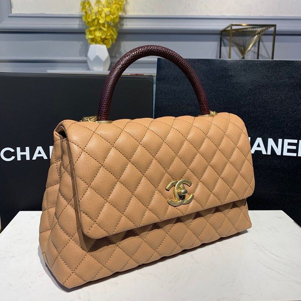 ChanelLarge Flap Bag With Top Handle Light Brown For Women, Women’s Handbags, Shoulder And Crossbody Bags 11in/28cm A92991