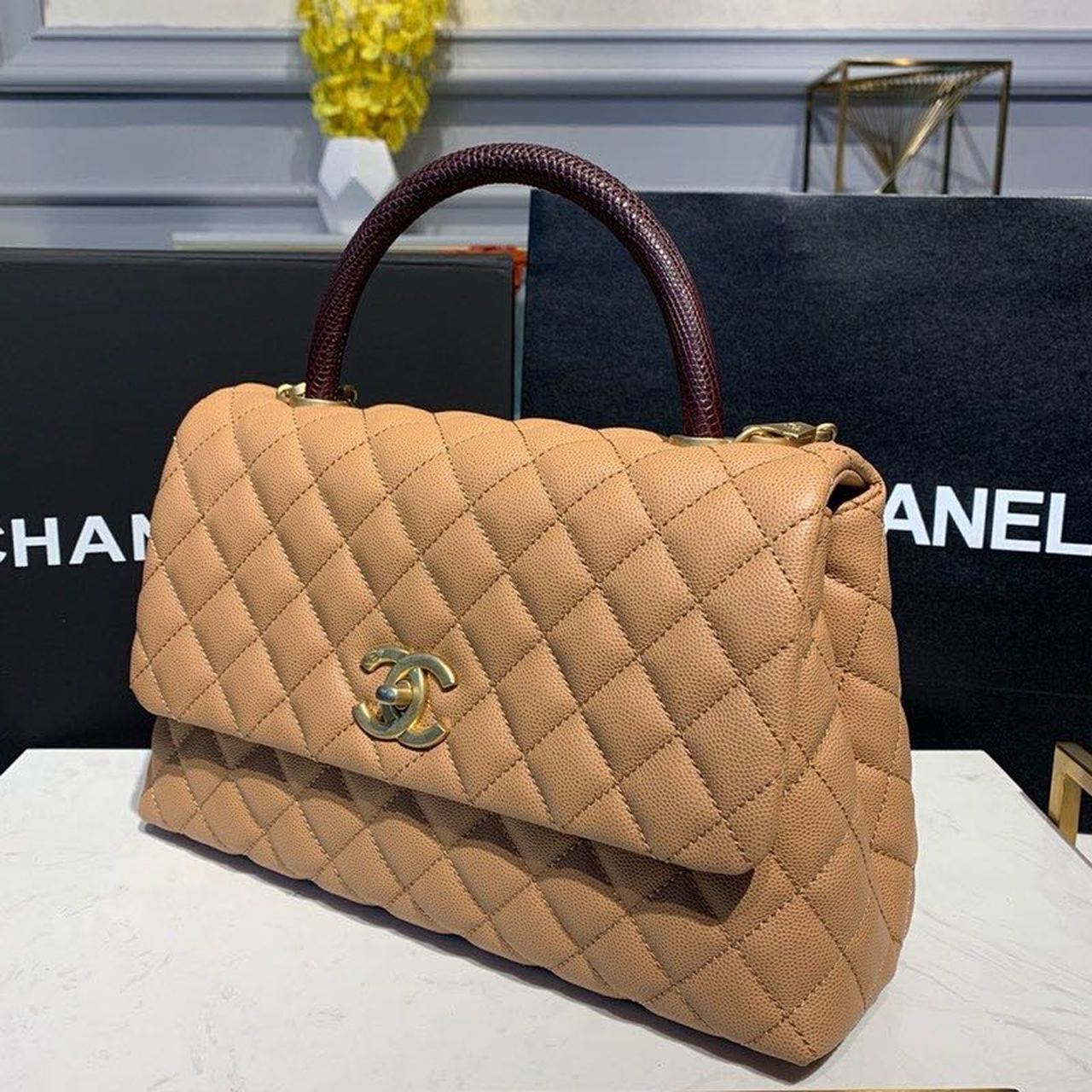 ChanelLarge Flap Bag With Top Handle Light Brown For Women, Women’s Handbags, Shoulder And Crossbody Bags 11in/28cm A92991