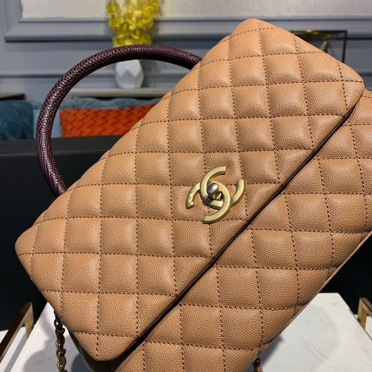 ChanelLarge Flap Bag With Top Handle Light Brown For Women, Women’s Handbags, Shoulder And Crossbody Bags 11in/28cm A92991