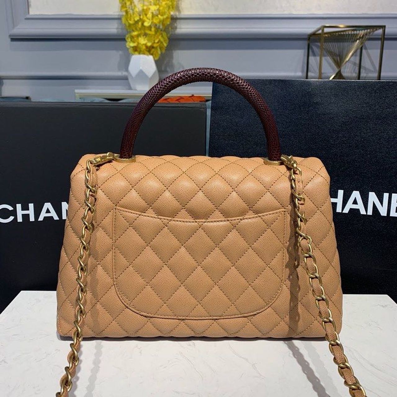 ChanelLarge Flap Bag With Top Handle Light Brown For Women, Women’s Handbags, Shoulder And Crossbody Bags 11in/28cm A92991