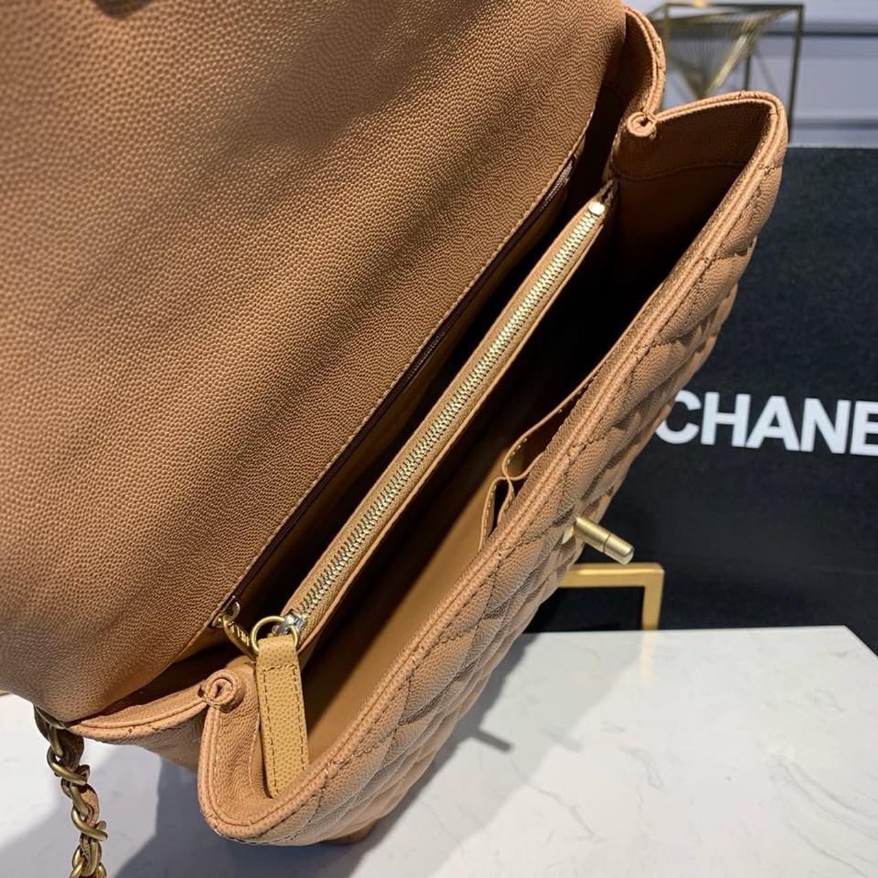 ChanelLarge Flap Bag With Top Handle Light Brown For Women, Women’s Handbags, Shoulder And Crossbody Bags 11in/28cm A92991