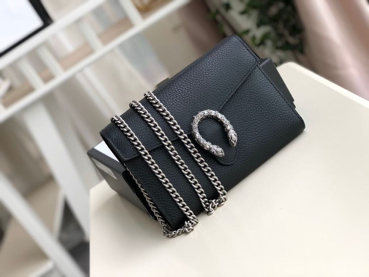 gg Dionysus Mini Chain Bag Black Metal-Free Tanned For Women 8in/20cm gg 401231 CAOGN 8176