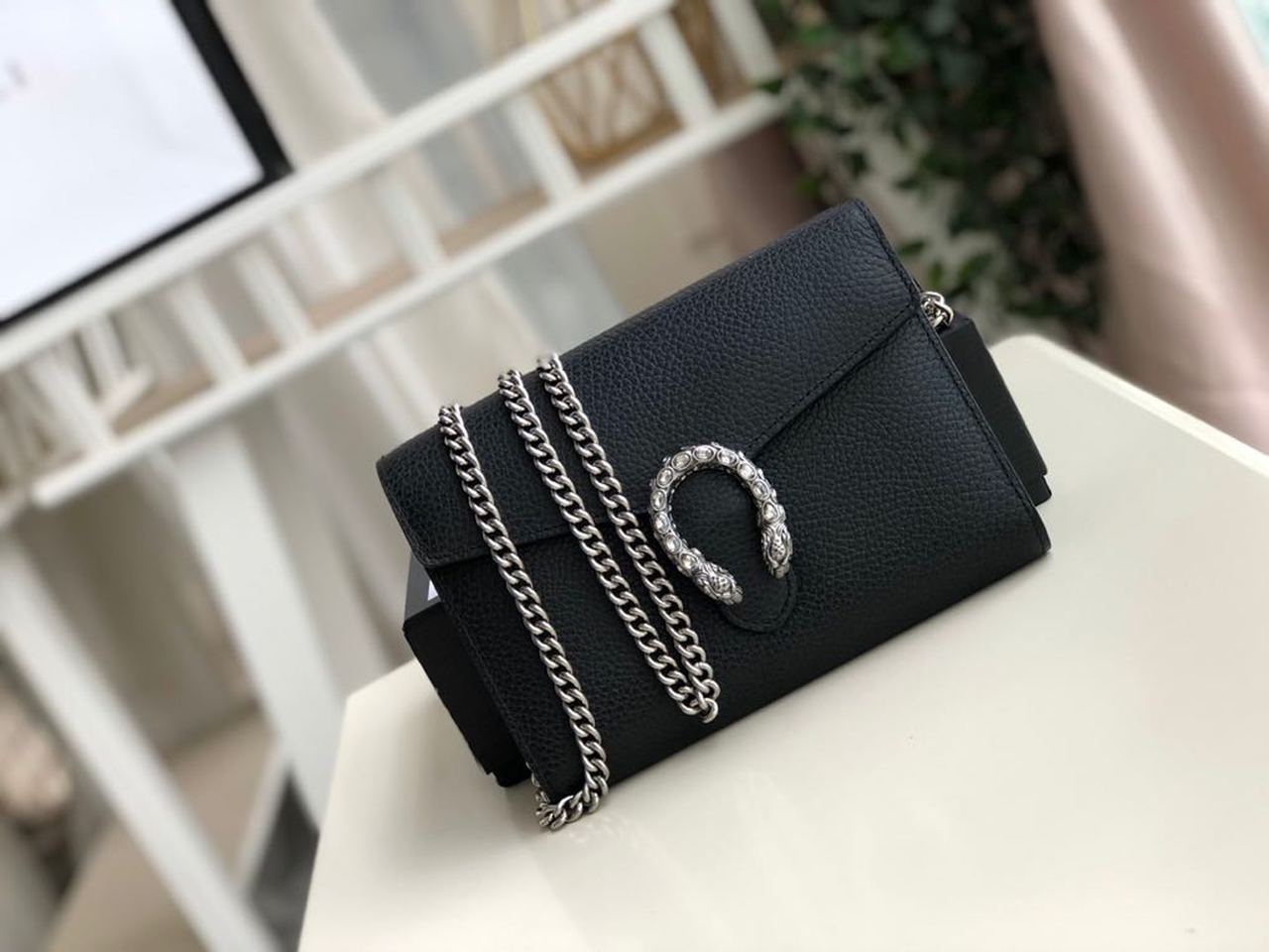 gg Dionysus Mini Chain Bag Black Metal-Free Tanned For Women 8in/20cm gg 401231 CAOGN 8176