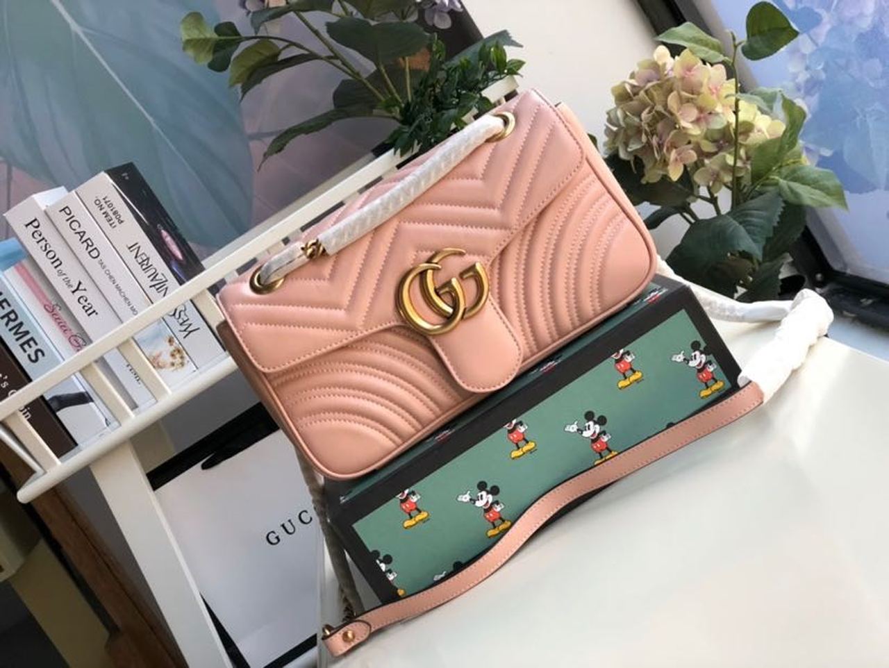 gg Marmont Small Matelassé Shoulder Bag Dusty Pink Matelassé Chevron For Women 10in/26cm gg 443497 DTDIT 5729