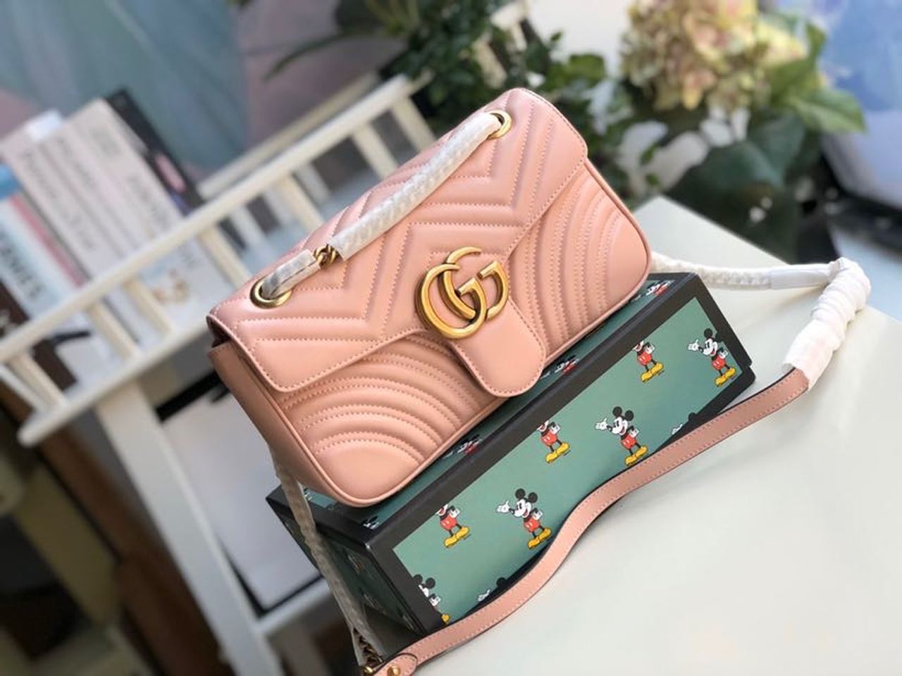 gg Marmont Small Matelassé Shoulder Bag Dusty Pink Matelassé Chevron For Women 10in/26cm gg 443497 DTDIT 5729