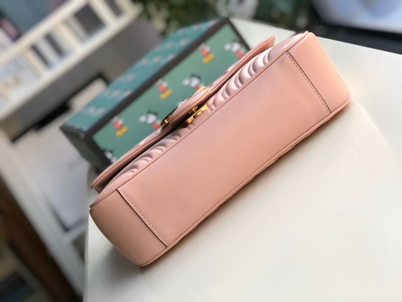 gg Marmont Small Matelassé Shoulder Bag Dusty Pink Matelassé Chevron For Women 10in/26cm gg 443497 DTDIT 5729