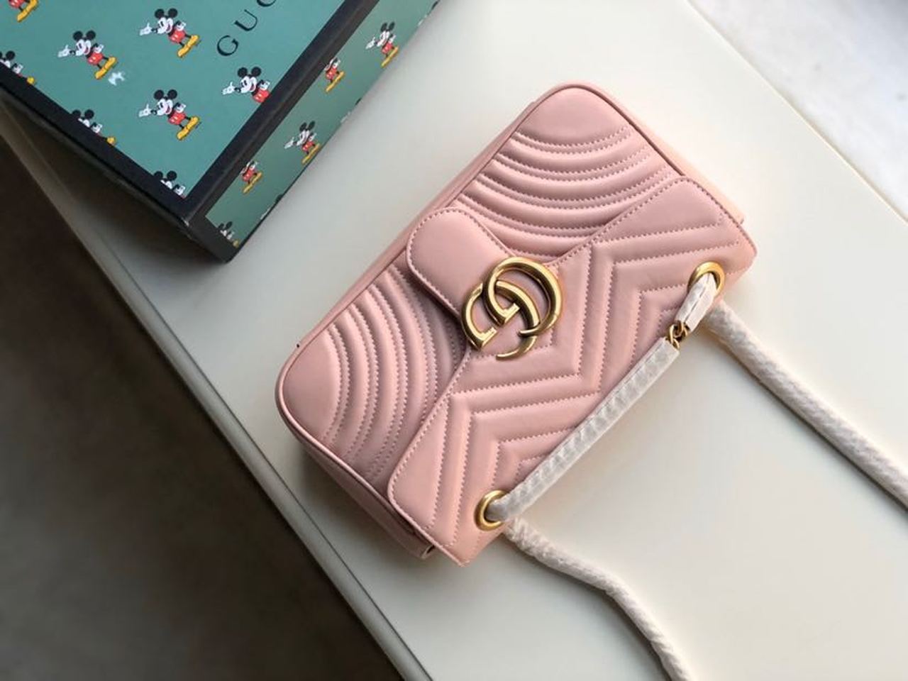 gg Marmont Small Matelassé Shoulder Bag Dusty Pink Matelassé Chevron For Women 10in/26cm gg 443497 DTDIT 5729