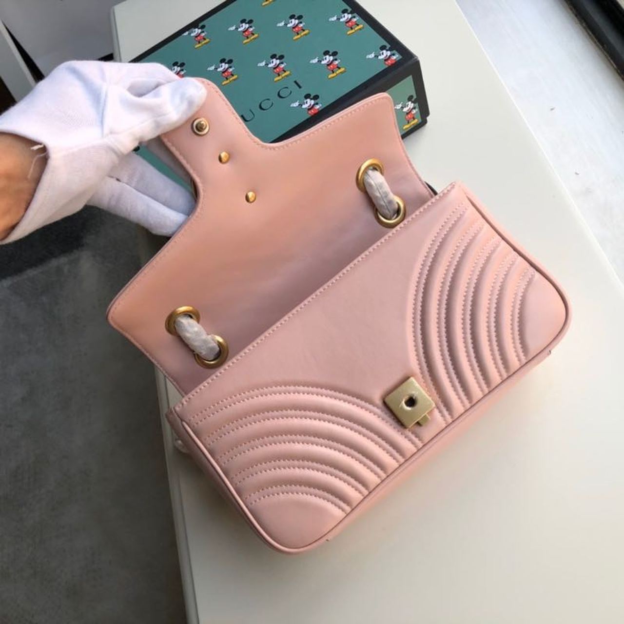 gg Marmont Small Matelassé Shoulder Bag Dusty Pink Matelassé Chevron For Women 10in/26cm gg 443497 DTDIT 5729