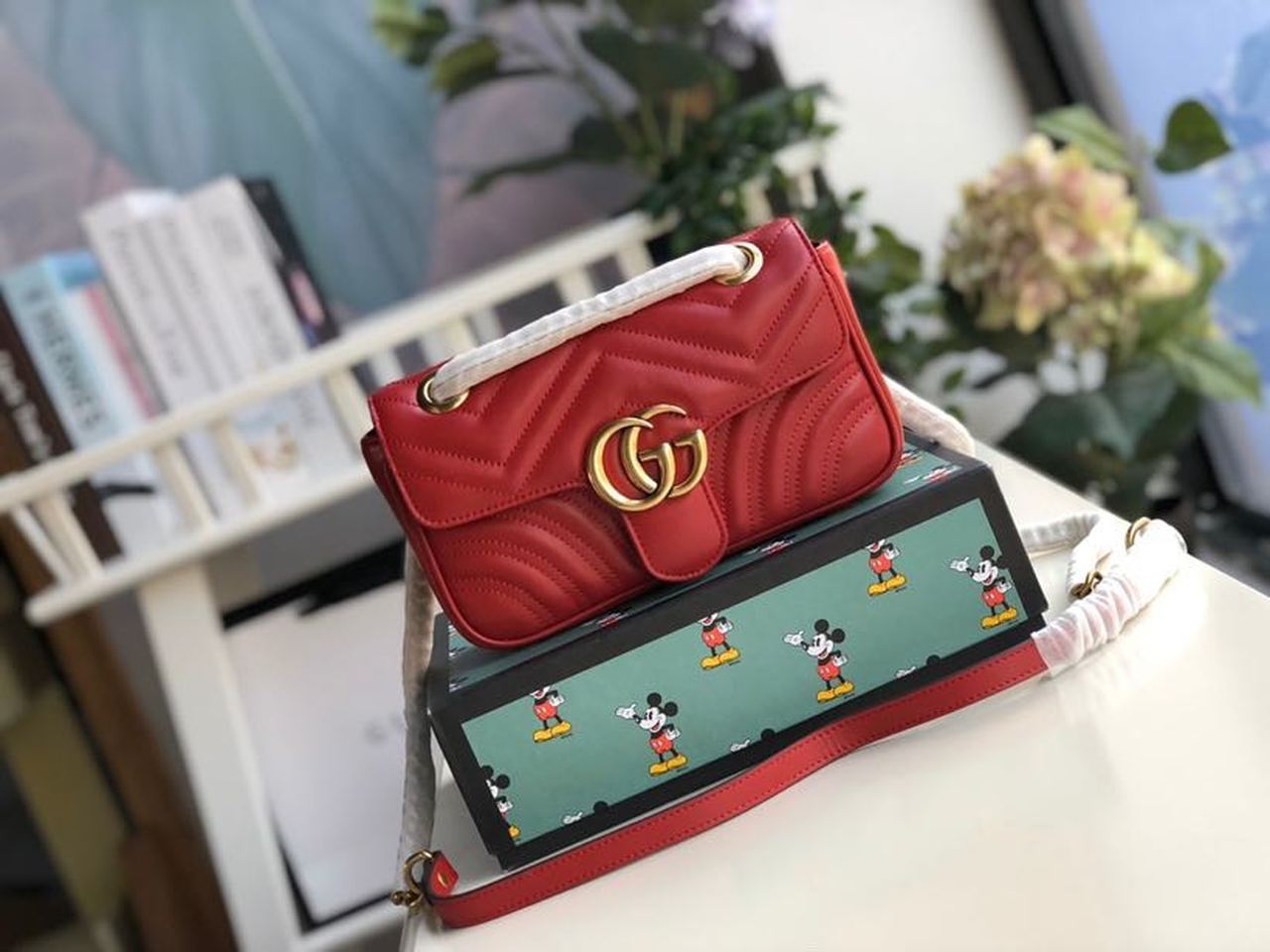 gg Marmont Matelassé Mini Bag Red Matelassé Chevron For Women 8.5in/22cm gg 446744