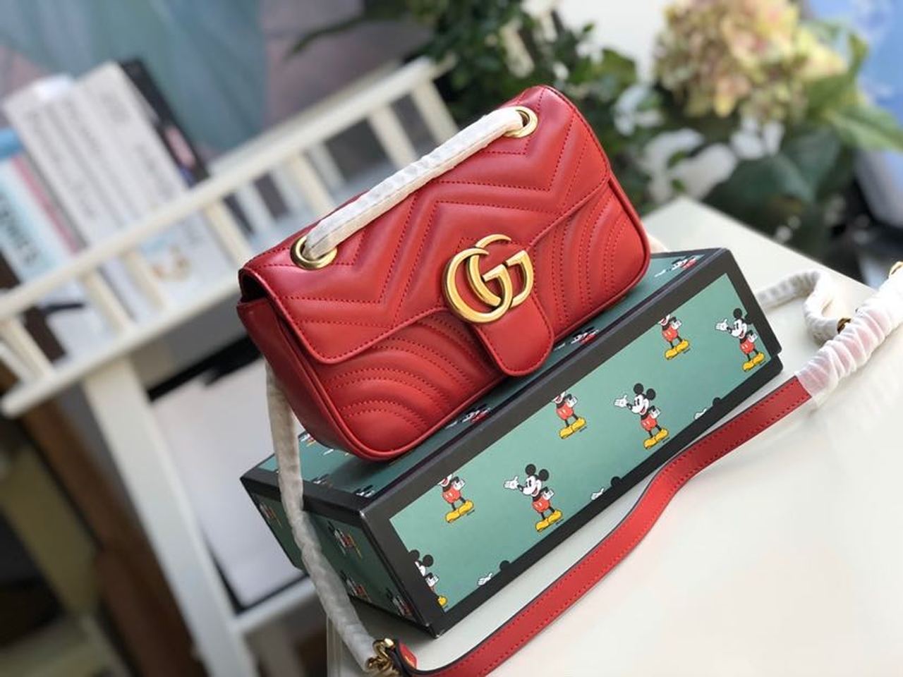 gg Marmont Matelassé Mini Bag Red Matelassé Chevron For Women 8.5in/22cm gg 446744