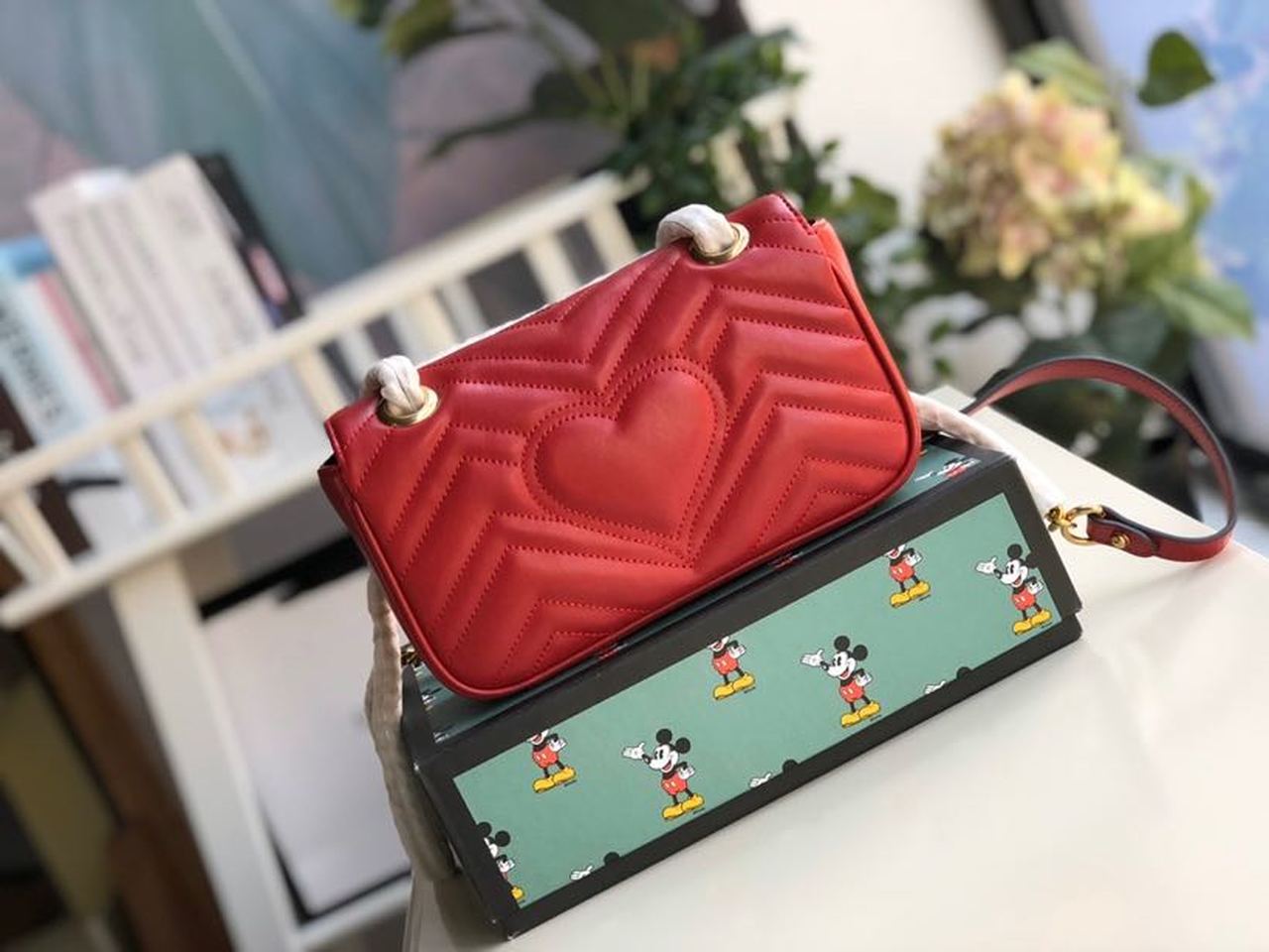 gg Marmont Matelassé Mini Bag Red Matelassé Chevron For Women 8.5in/22cm gg 446744