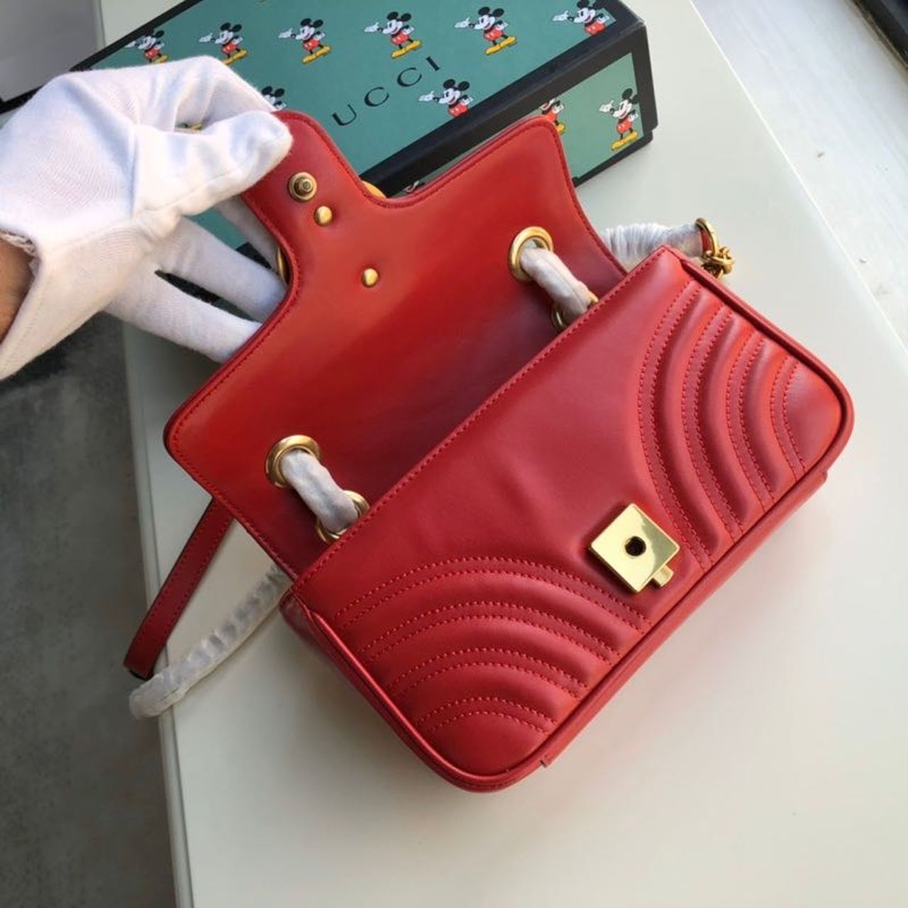 gg Marmont Matelassé Mini Bag Red Matelassé Chevron For Women 8.5in/22cm gg 446744