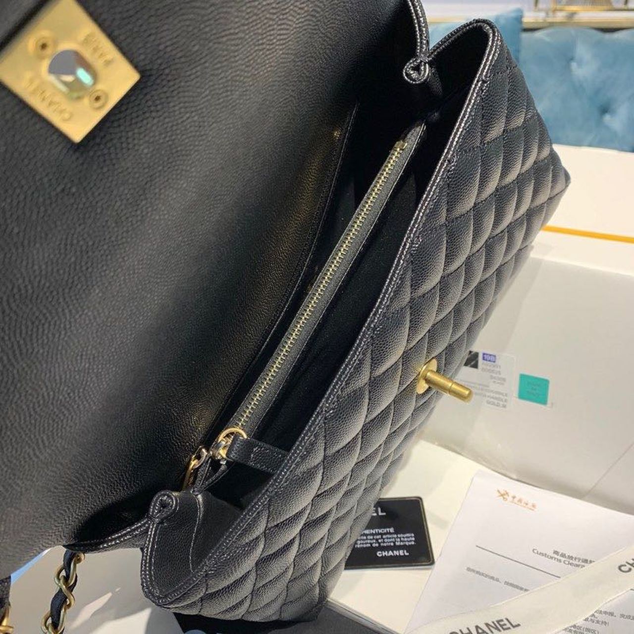 ChanelLarge Flap Bag With Top Handle Black For Women, Women’s Handbags, Shoulder And Crossbody Bags 11in/28cm A92991