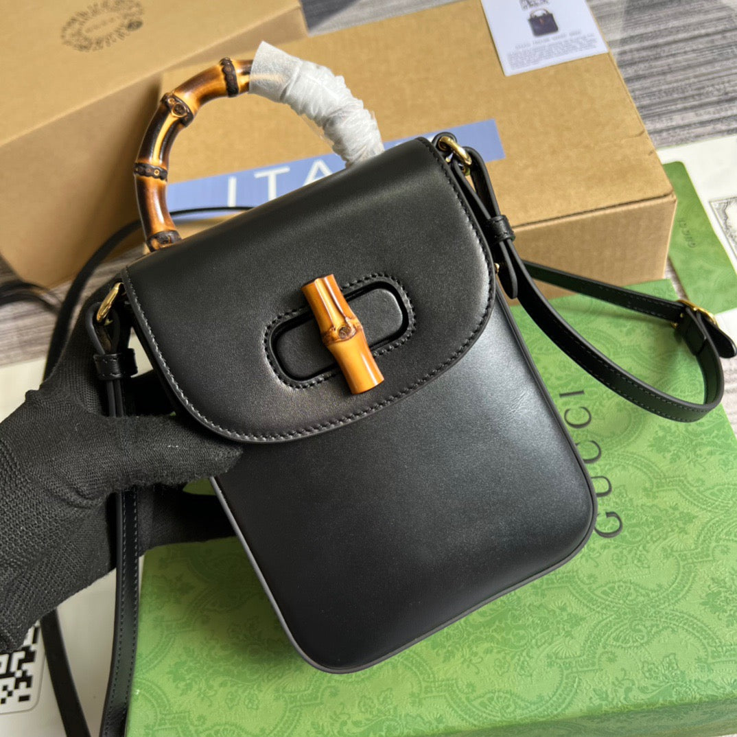 gg Bamboo Mini Handbag Black For Women, Women’s Bags 6.2in/16cm gg 702106 UZY0T 1000