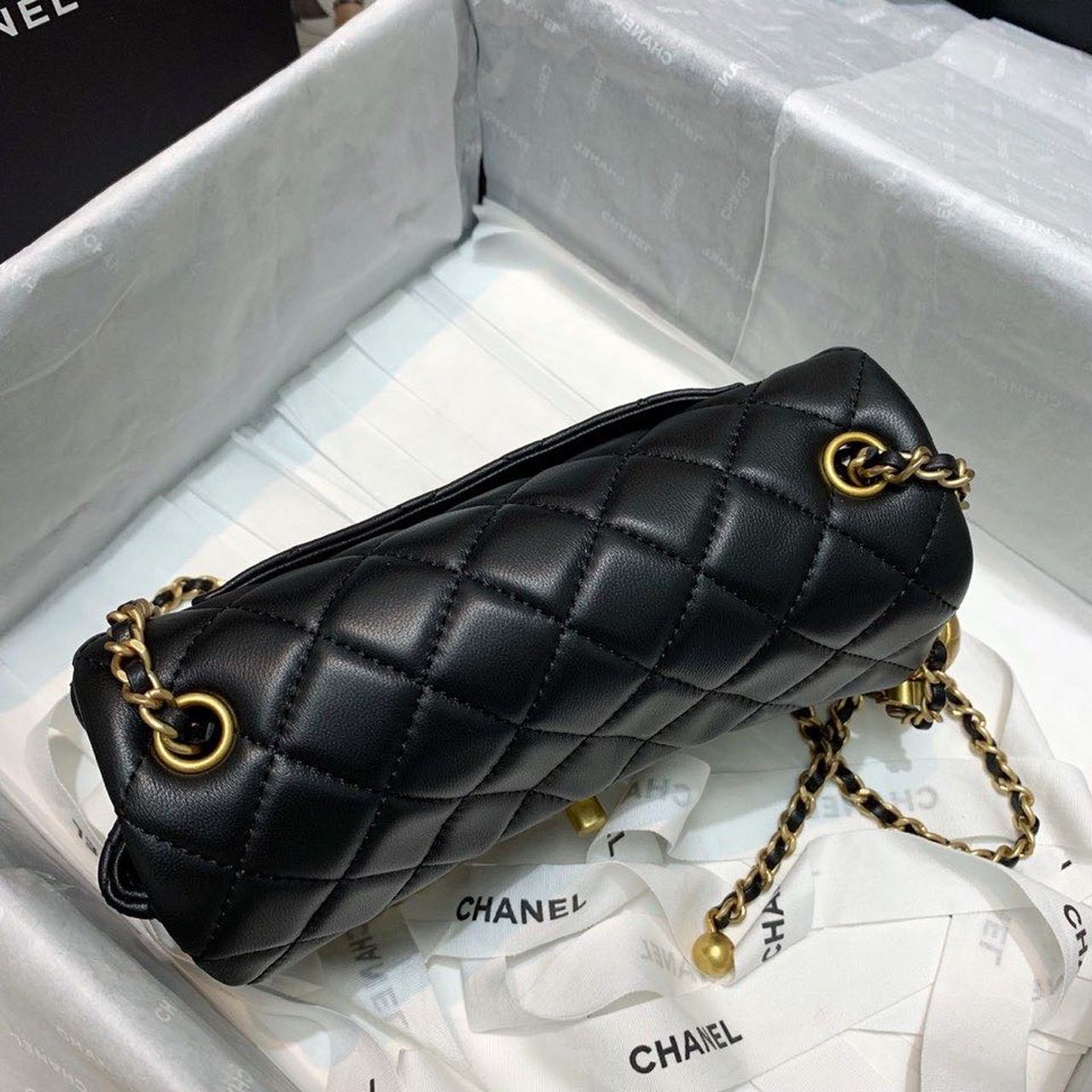 ChanelFlap Bag With ChanelBall On Strap Black For Women, Women’s Handbags, Shoulder And Crossbody Bags 7.8in/20cm AS1787