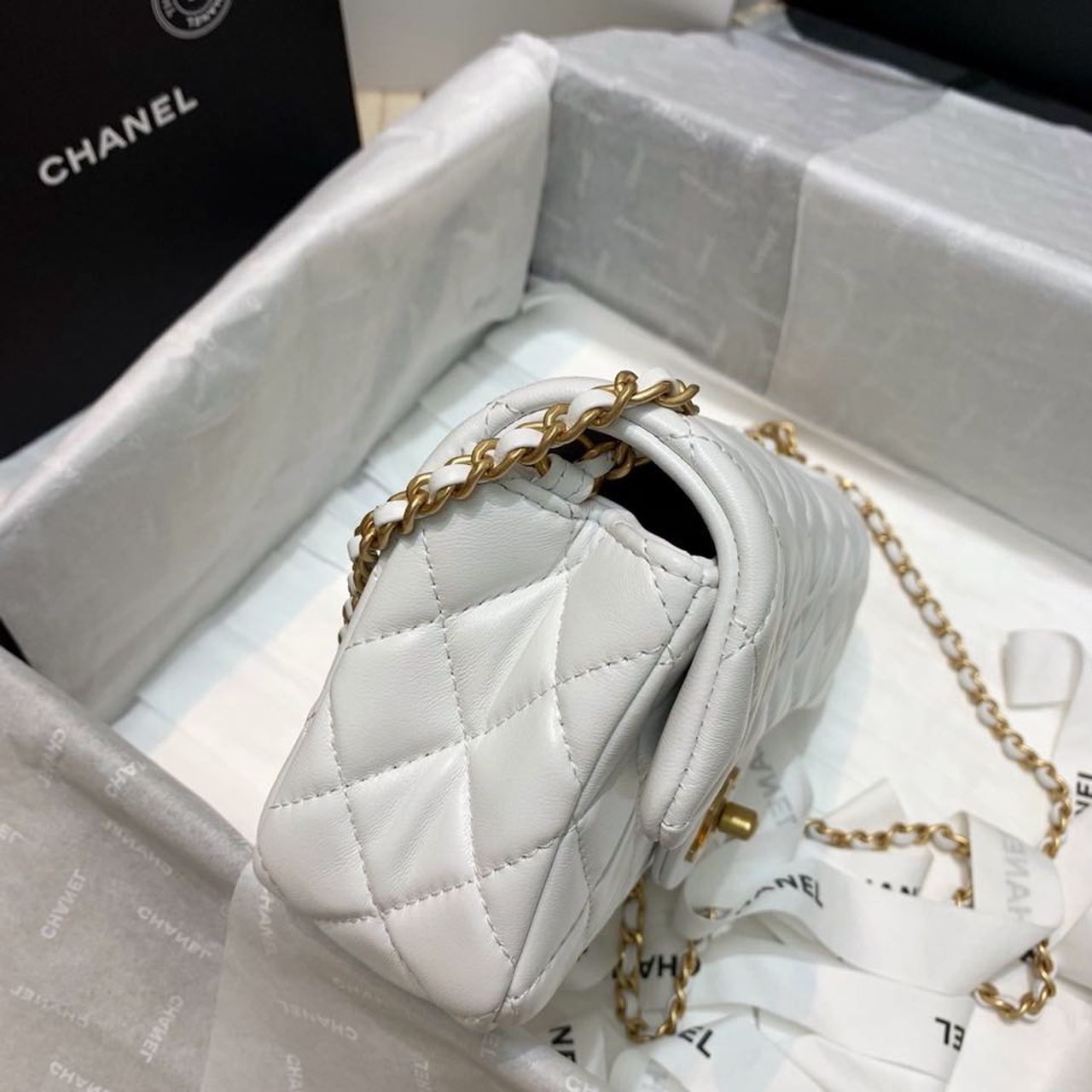 ChanelFlap Bag With ChanelBall On Strap White For Women, Women’s Handbags, Shoulder And Crossbody Bags 7.8in/20cm AS1787