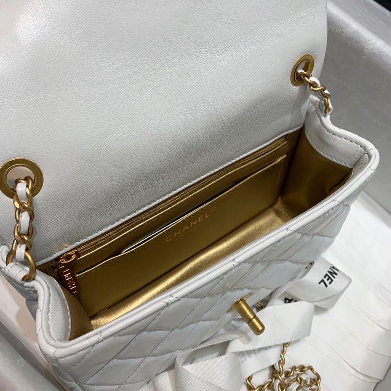 ChanelFlap Bag With ChanelBall On Strap White For Women, Women’s Handbags, Shoulder And Crossbody Bags 7.8in/20cm AS1787