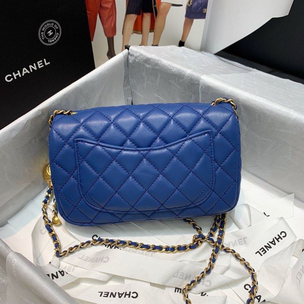 ChanelFlap Bag With ChanelBall On Strap Blue For Women, Women’s Handbags, Shoulder And Crossbody Bags 7.8in/20cm AS1787