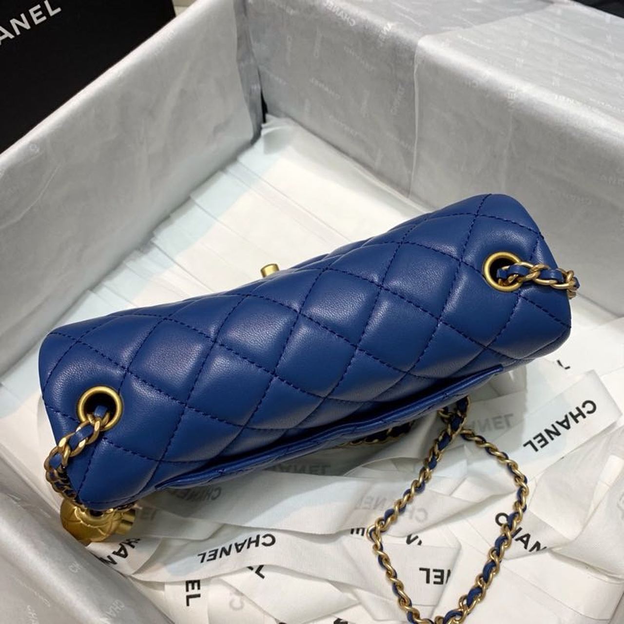 ChanelFlap Bag With ChanelBall On Strap Blue For Women, Women’s Handbags, Shoulder And Crossbody Bags 7.8in/20cm AS1787