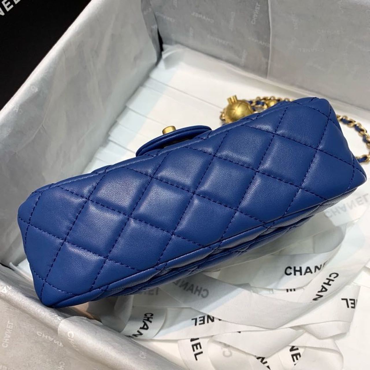 ChanelFlap Bag With ChanelBall On Strap Blue For Women, Women’s Handbags, Shoulder And Crossbody Bags 7.8in/20cm AS1787