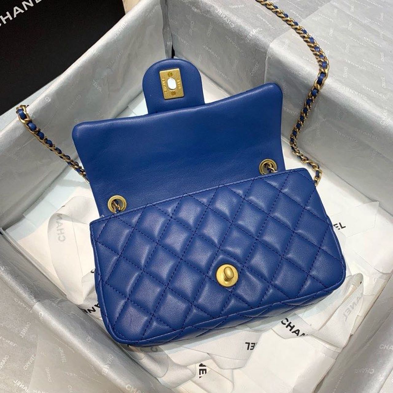 ChanelFlap Bag With ChanelBall On Strap Blue For Women, Women’s Handbags, Shoulder And Crossbody Bags 7.8in/20cm AS1787