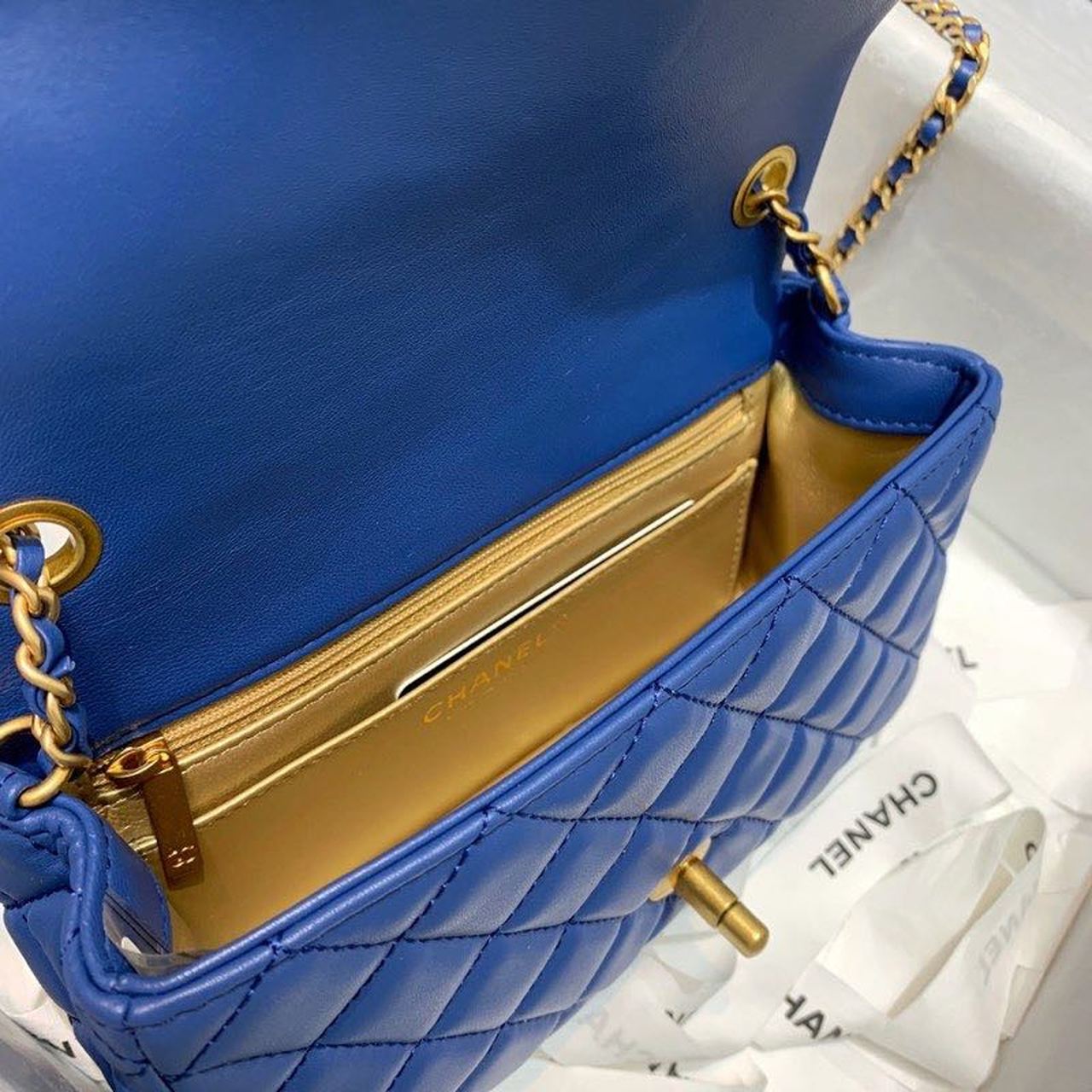ChanelFlap Bag With ChanelBall On Strap Blue For Women, Women’s Handbags, Shoulder And Crossbody Bags 7.8in/20cm AS1787