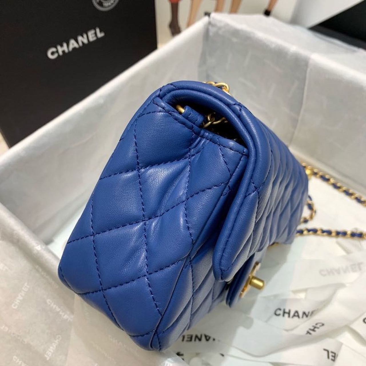 ChanelFlap Bag With ChanelBall On Strap Blue For Women, Women’s Handbags, Shoulder And Crossbody Bags 7.8in/20cm AS1787