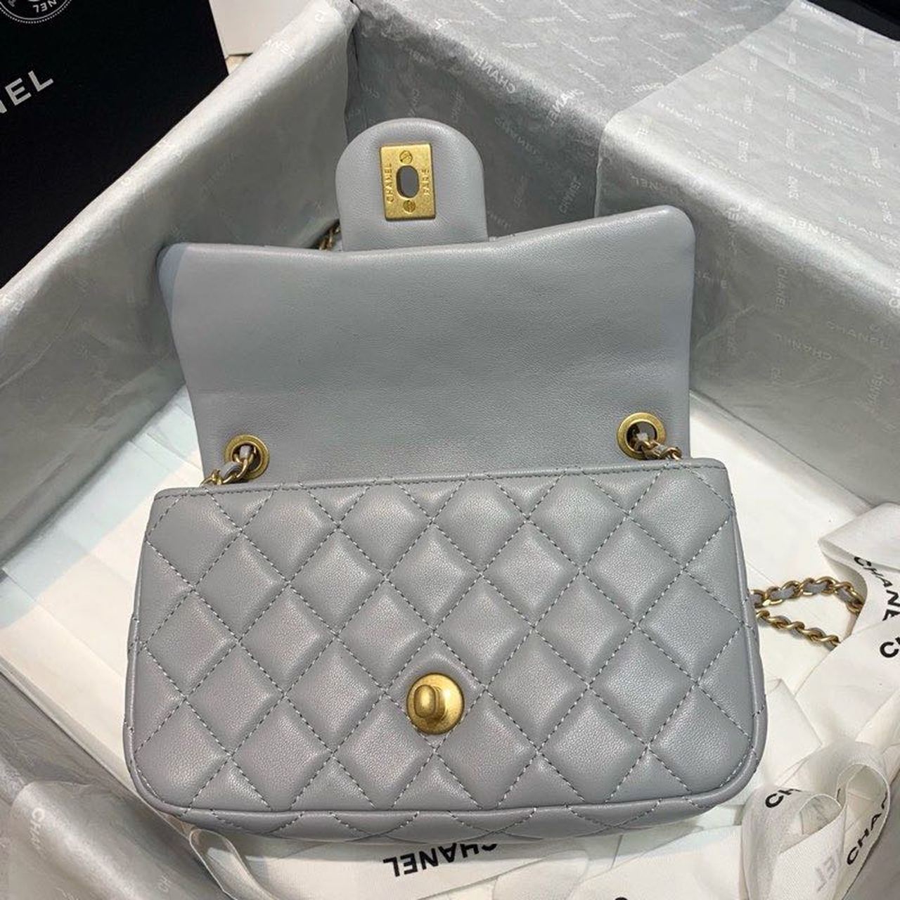 ChanelFlap Bag With ChanelBall On Strap Grey For Women, Women’s Handbags, Shoulder And Crossbody Bags 7.8in/20cm AS1787