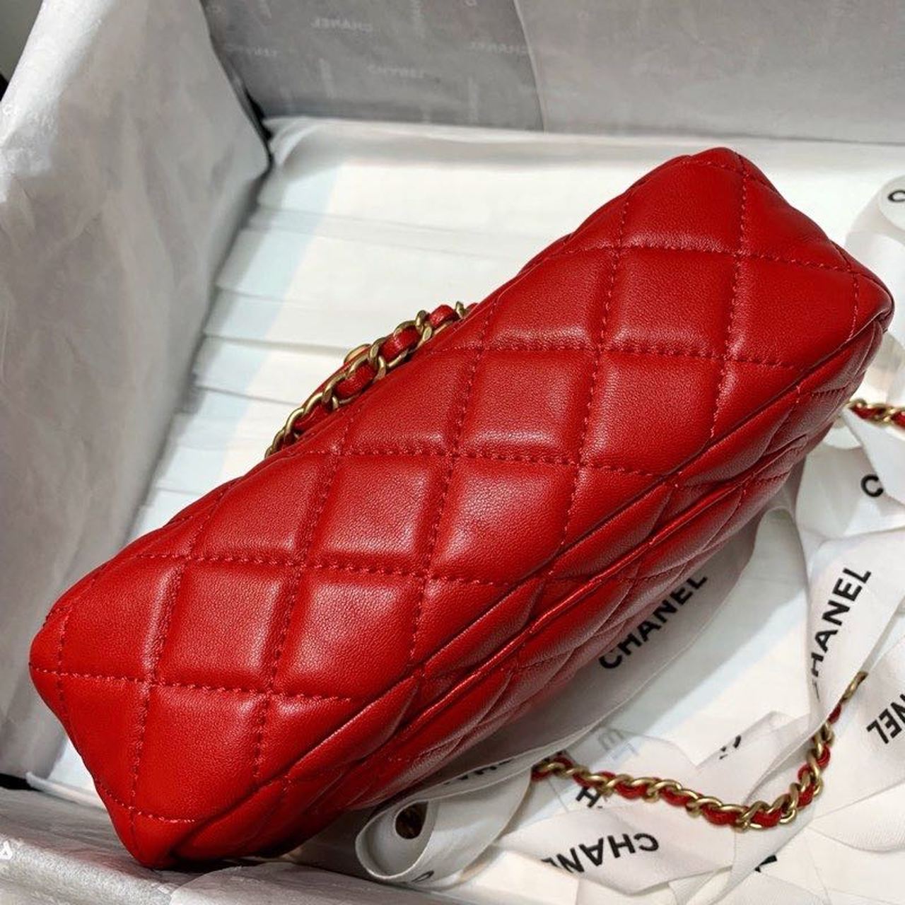 ChanelFlap Bag With ChanelBall On Strap Red For Women, Women’s Handbags, Shoulder And Crossbody Bags 7.8in/20cm AS1787