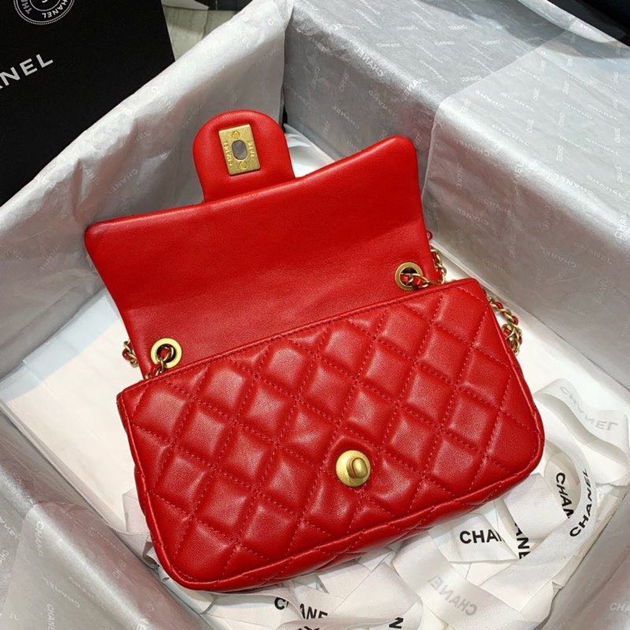 ChanelFlap Bag With ChanelBall On Strap Red For Women, Women’s Handbags, Shoulder And Crossbody Bags 7.8in/20cm AS1787