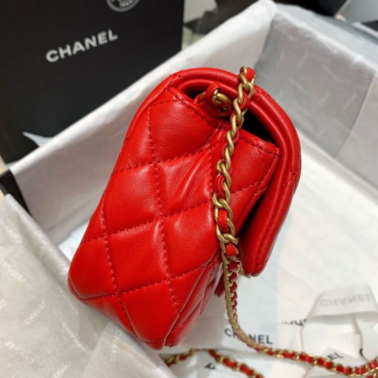 ChanelFlap Bag With ChanelBall On Strap Red For Women, Women’s Handbags, Shoulder And Crossbody Bags 7.8in/20cm AS1787