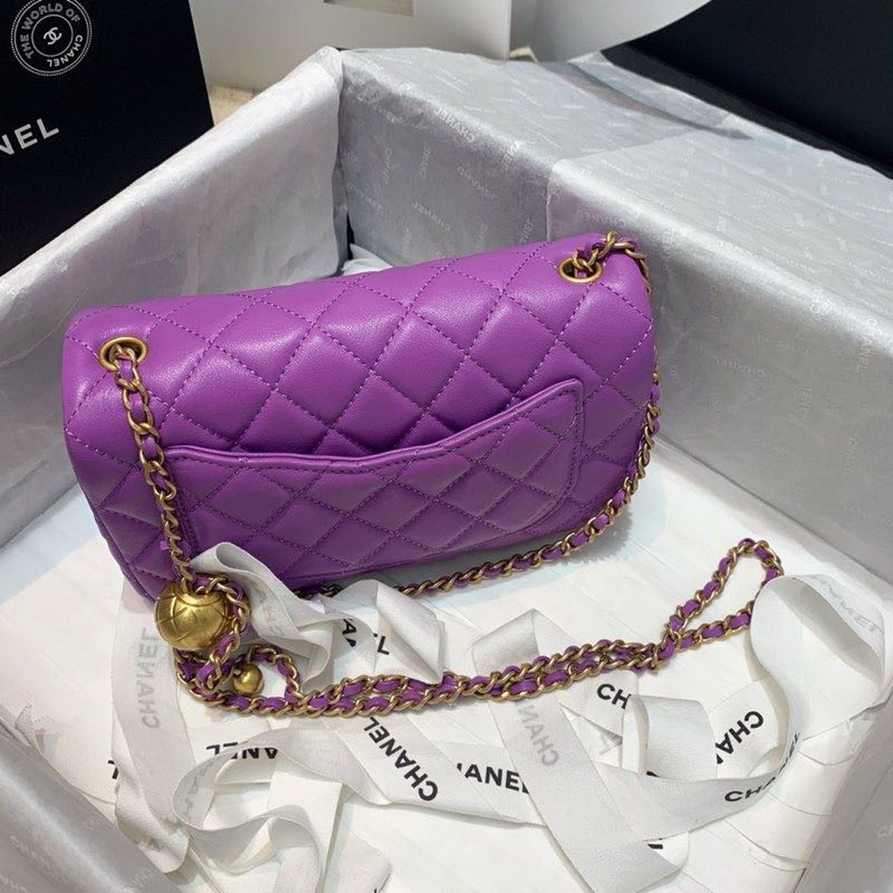 ChanelFlap Bag With ChanelBall On Strap Purple For Women, Women’s Handbags, Shoulder And Crossbody Bags 7.8in/20cm AS1787