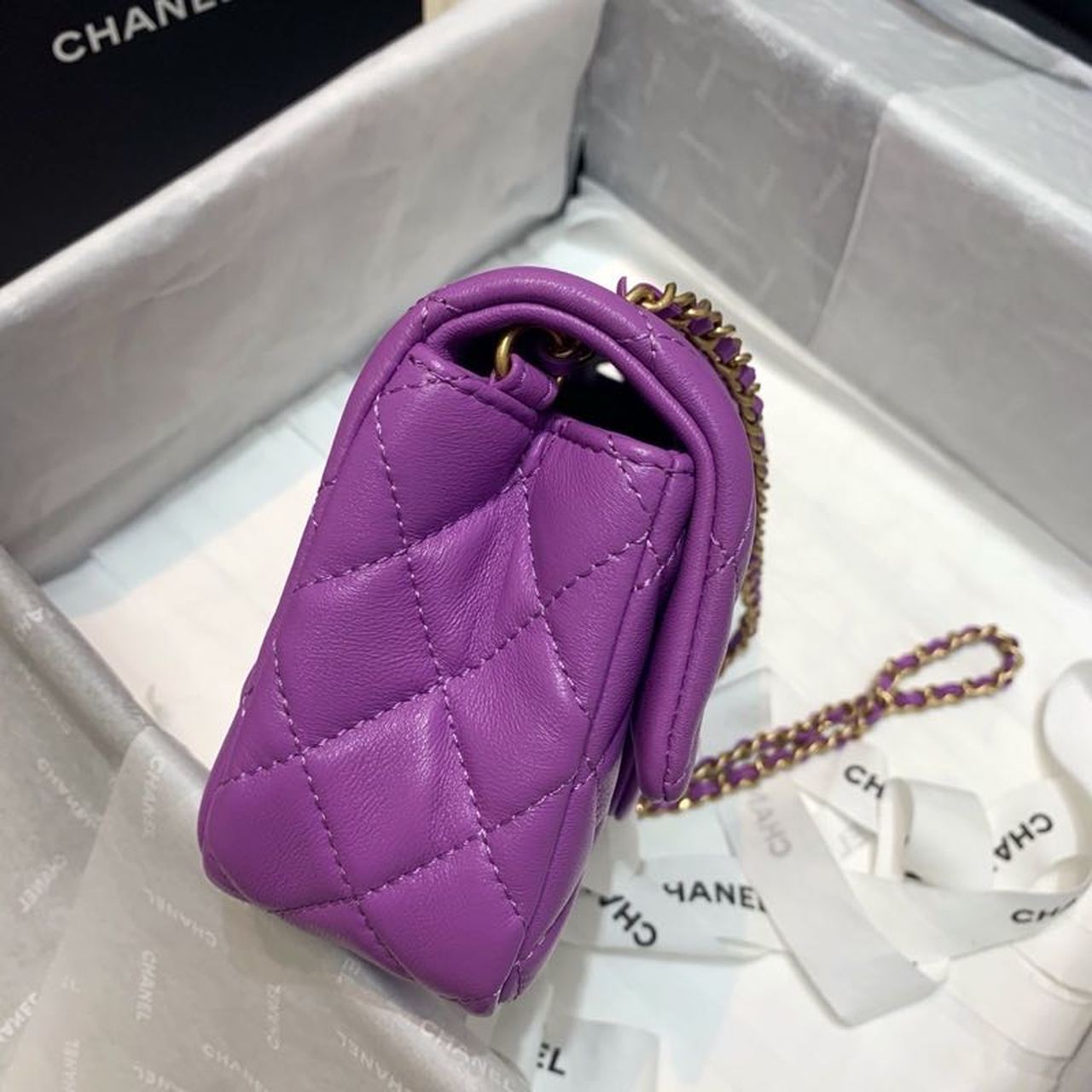 ChanelFlap Bag With ChanelBall On Strap Purple For Women, Women’s Handbags, Shoulder And Crossbody Bags 7.8in/20cm AS1787