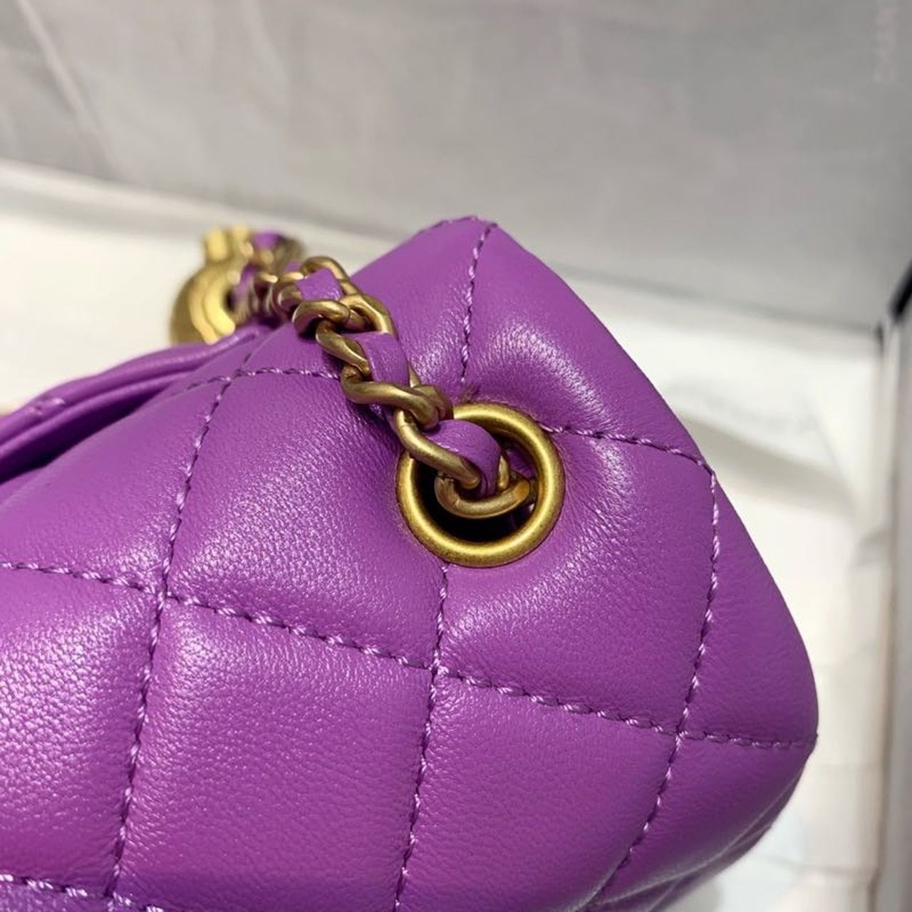 ChanelFlap Bag With ChanelBall On Strap Purple For Women, Women’s Handbags, Shoulder And Crossbody Bags 7.8in/20cm AS1787