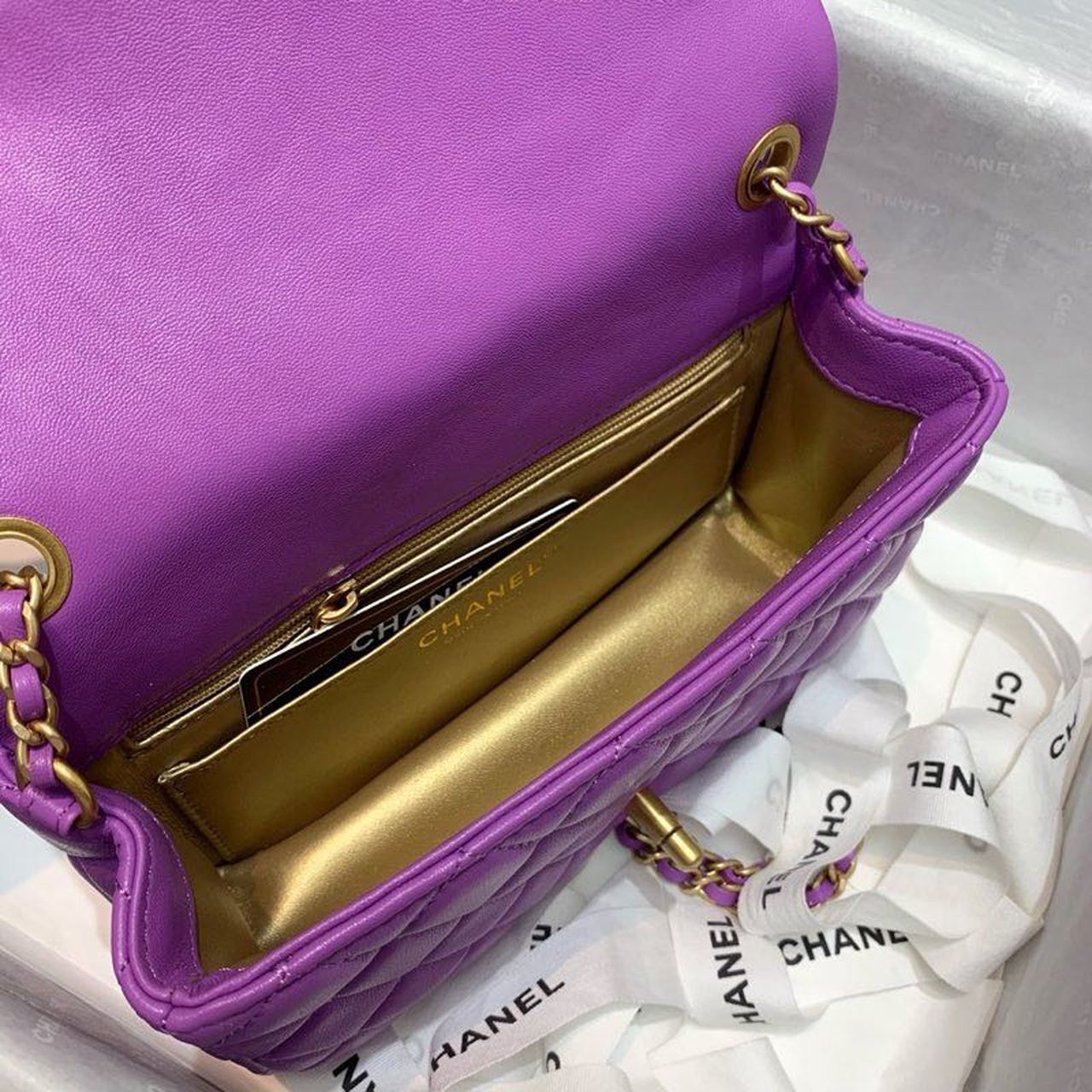 ChanelFlap Bag With ChanelBall On Strap Purple For Women, Women’s Handbags, Shoulder And Crossbody Bags 7.8in/20cm AS1787