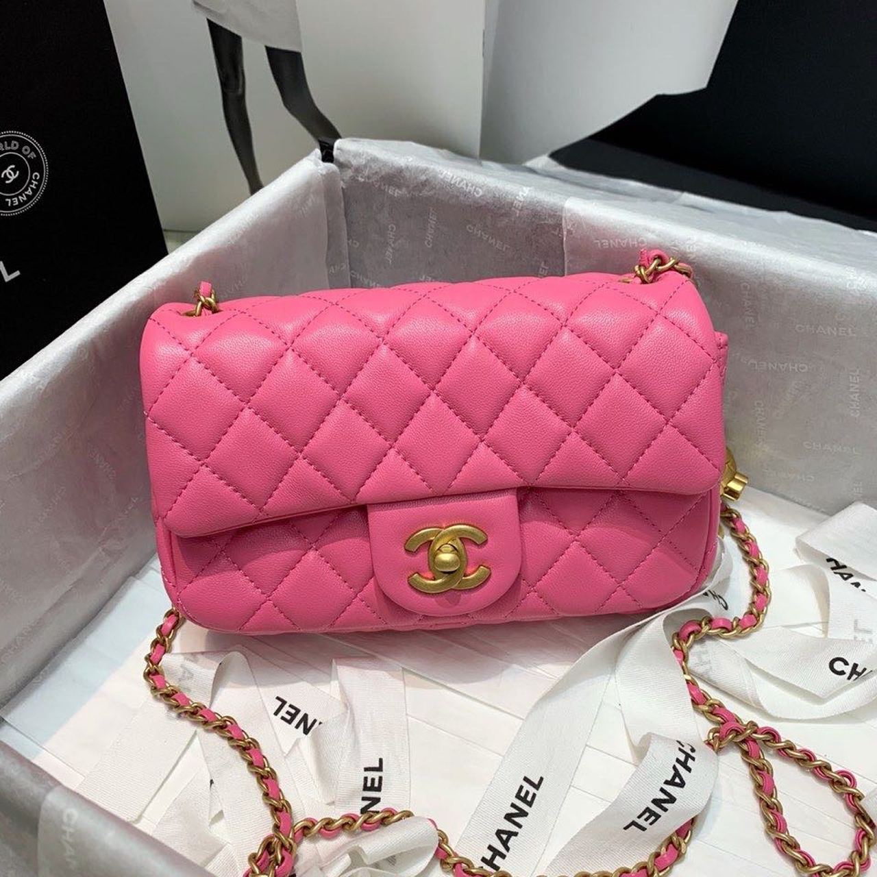 ChanelFlap Bag With ChanelBall On Strap PiNike For Women, Women’s Handbags, Shoulder And Crossbody Bags 7.8in/20cm AS1787