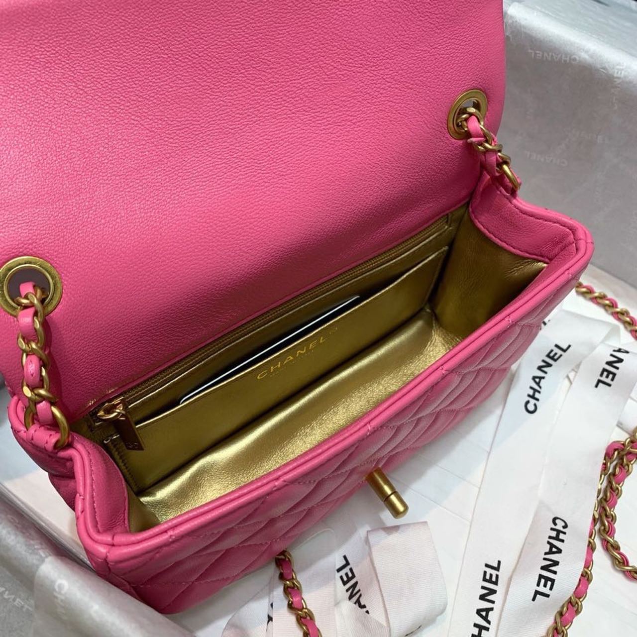 ChanelFlap Bag With ChanelBall On Strap PiNike For Women, Women’s Handbags, Shoulder And Crossbody Bags 7.8in/20cm AS1787