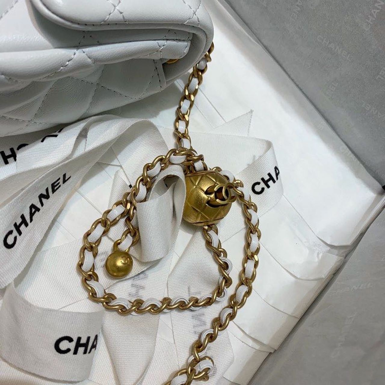 ChanelMini Flap Bag With ChanelBall On Strap White For Women, Women’s Handbags, Shoulder And Crossbody Bags 6.7in/17cm AS1786