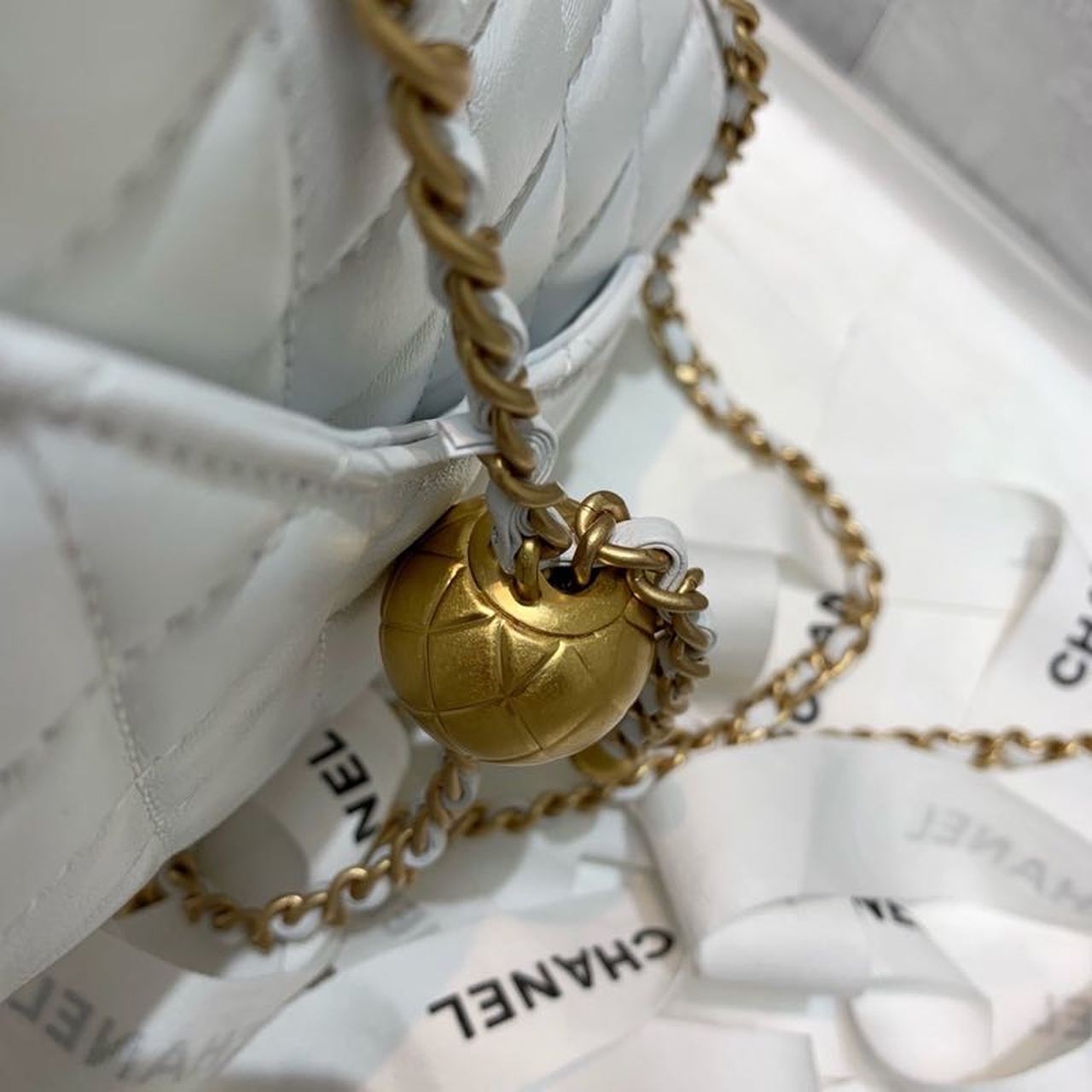 ChanelMini Flap Bag With ChanelBall On Strap White For Women, Women’s Handbags, Shoulder And Crossbody Bags 6.7in/17cm AS1786