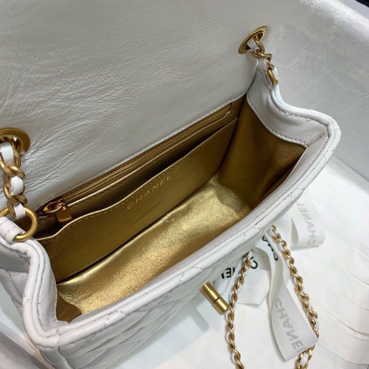 ChanelMini Flap Bag With ChanelBall On Strap White For Women, Women’s Handbags, Shoulder And Crossbody Bags 6.7in/17cm AS1786