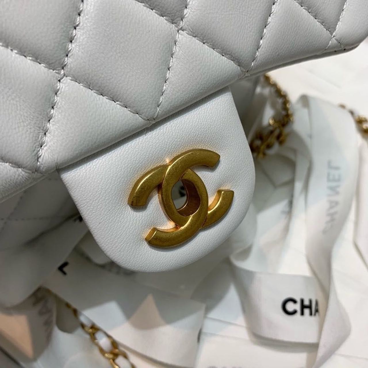 ChanelMini Flap Bag With ChanelBall On Strap White For Women, Women’s Handbags, Shoulder And Crossbody Bags 6.7in/17cm AS1786