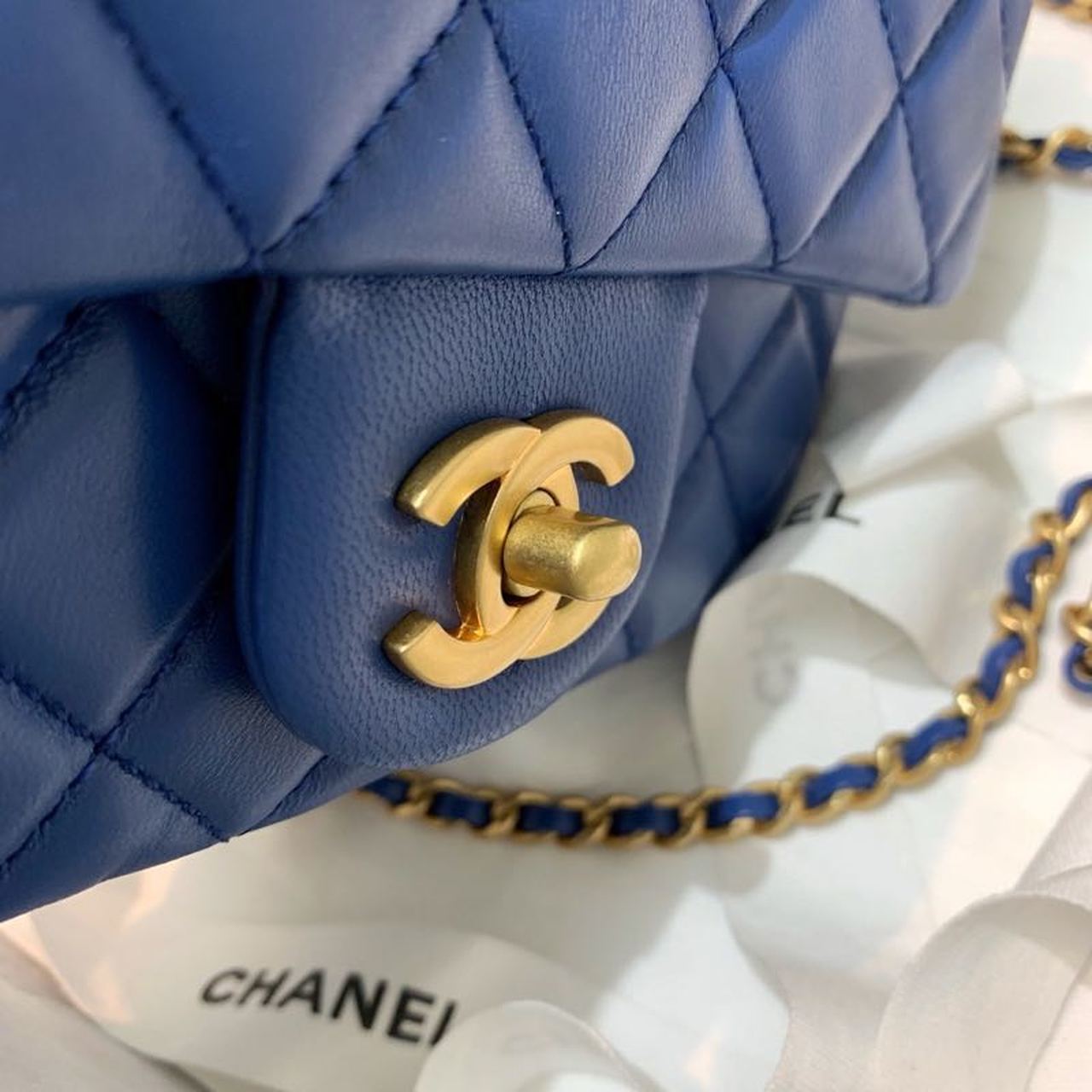 ChanelMini Flap Bag With ChanelBall On Strap Blue For Women, Women’s Handbags, Shoulder And Crossbody Bags 6.7in/17cm AS1786