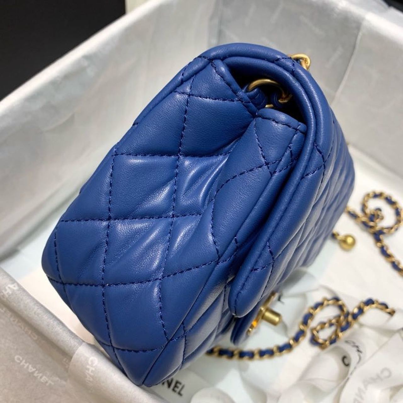 ChanelMini Flap Bag With ChanelBall On Strap Blue For Women, Women’s Handbags, Shoulder And Crossbody Bags 6.7in/17cm AS1786