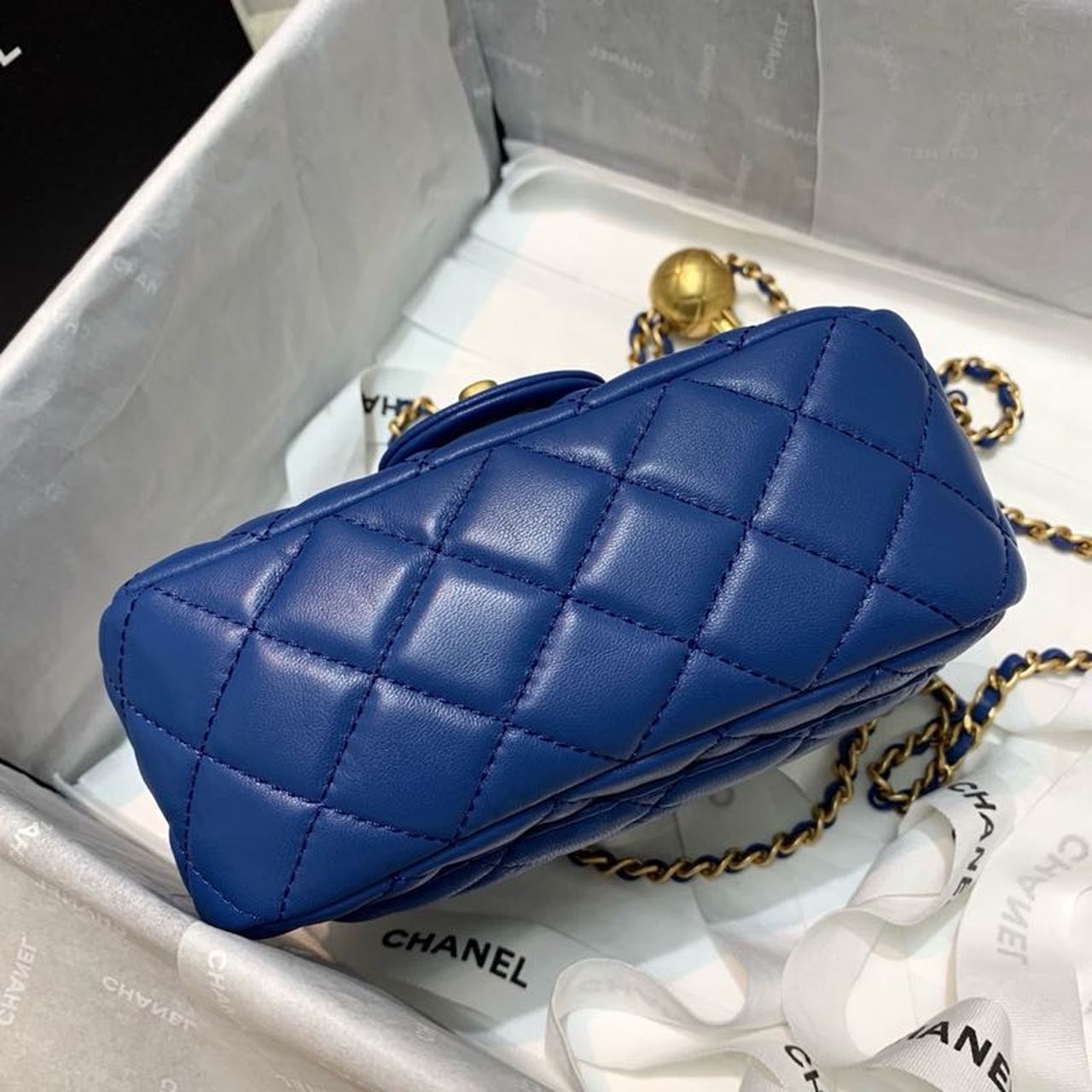 ChanelMini Flap Bag With ChanelBall On Strap Blue For Women, Women’s Handbags, Shoulder And Crossbody Bags 6.7in/17cm AS1786