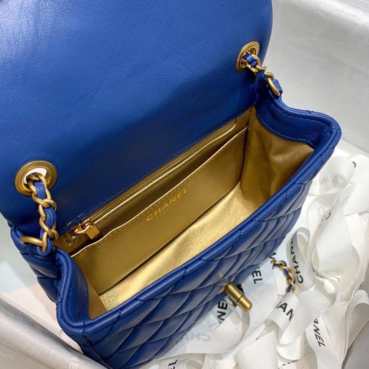 ChanelMini Flap Bag With ChanelBall On Strap Blue For Women, Women’s Handbags, Shoulder And Crossbody Bags 6.7in/17cm AS1786