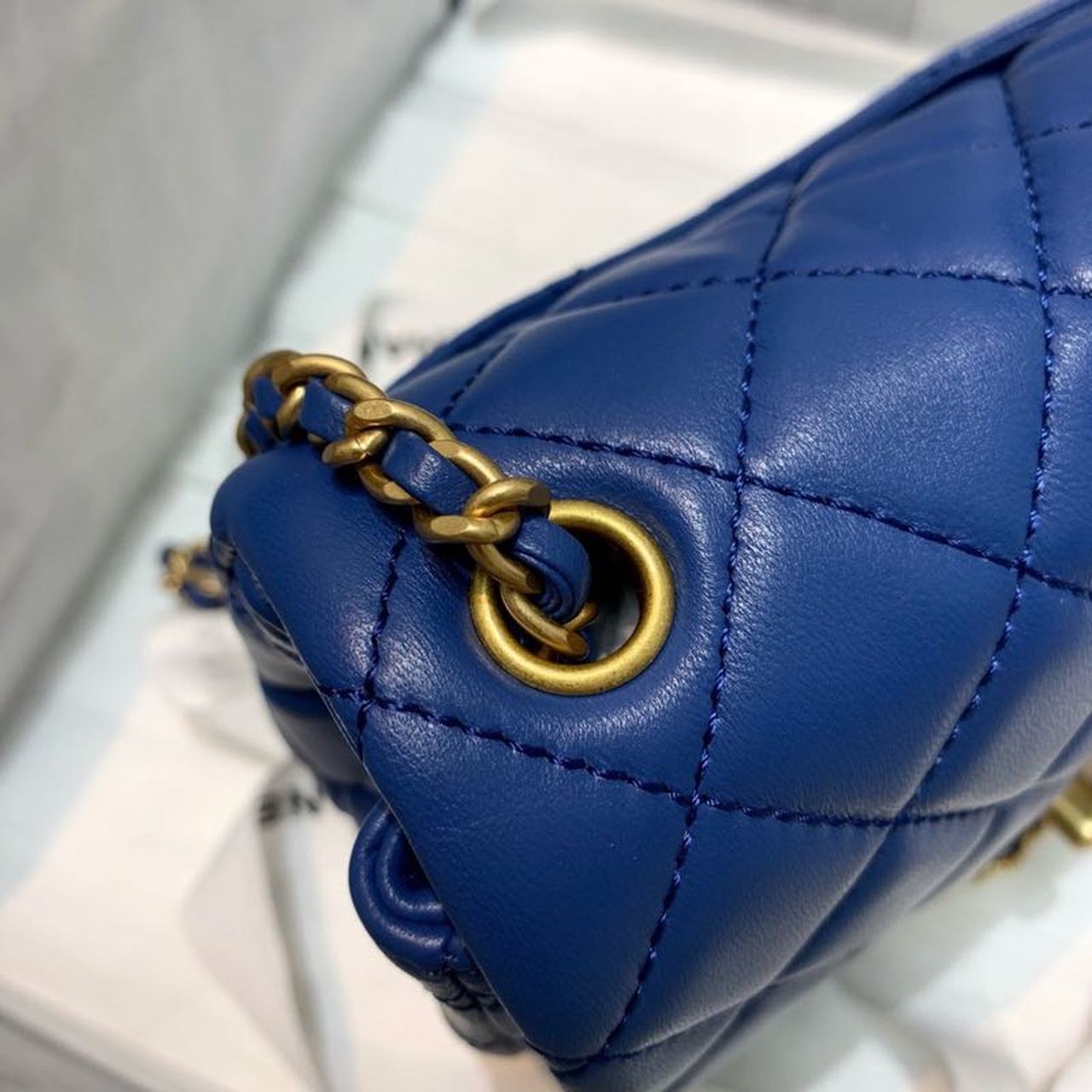 ChanelMini Flap Bag With ChanelBall On Strap Blue For Women, Women’s Handbags, Shoulder And Crossbody Bags 6.7in/17cm AS1786