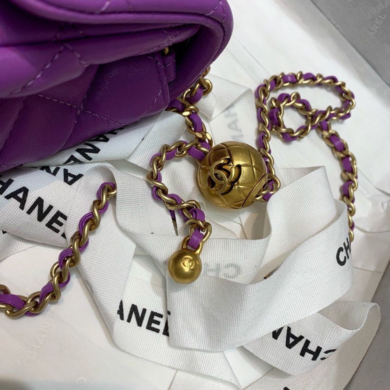 ChanelMini Flap Bag With ChanelBall On Strap Purple For Women, Women’s Handbags, Shoulder And Crossbody Bags 6.7in/17cm AS1786