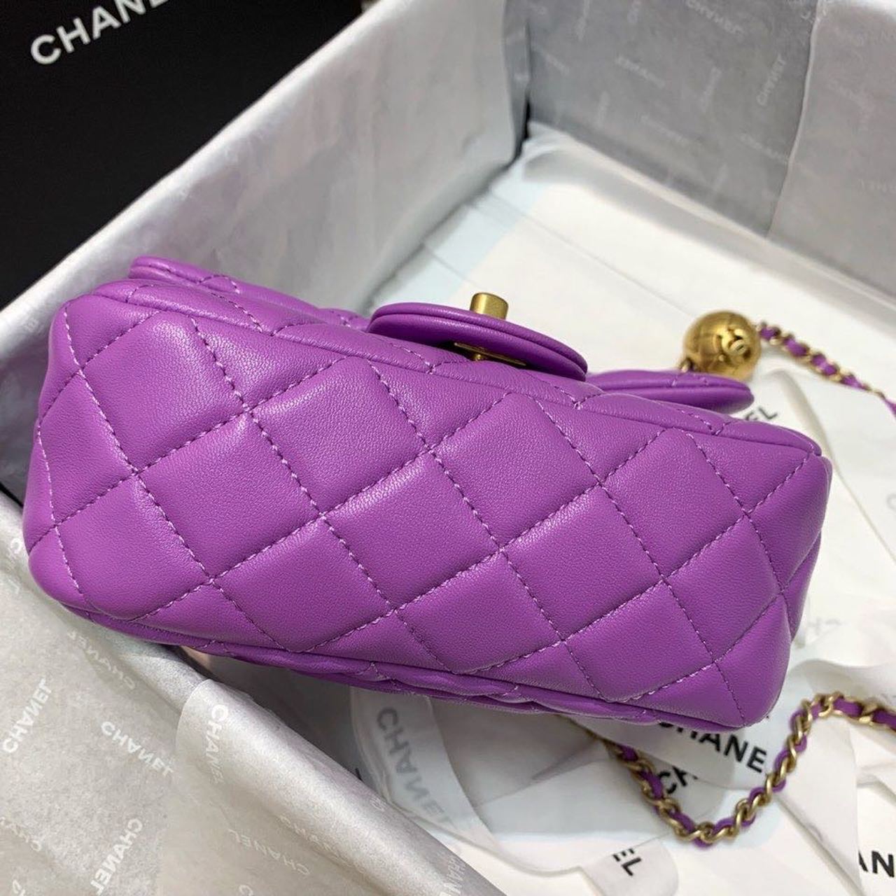 ChanelMini Flap Bag With ChanelBall On Strap Purple For Women, Women’s Handbags, Shoulder And Crossbody Bags 6.7in/17cm AS1786