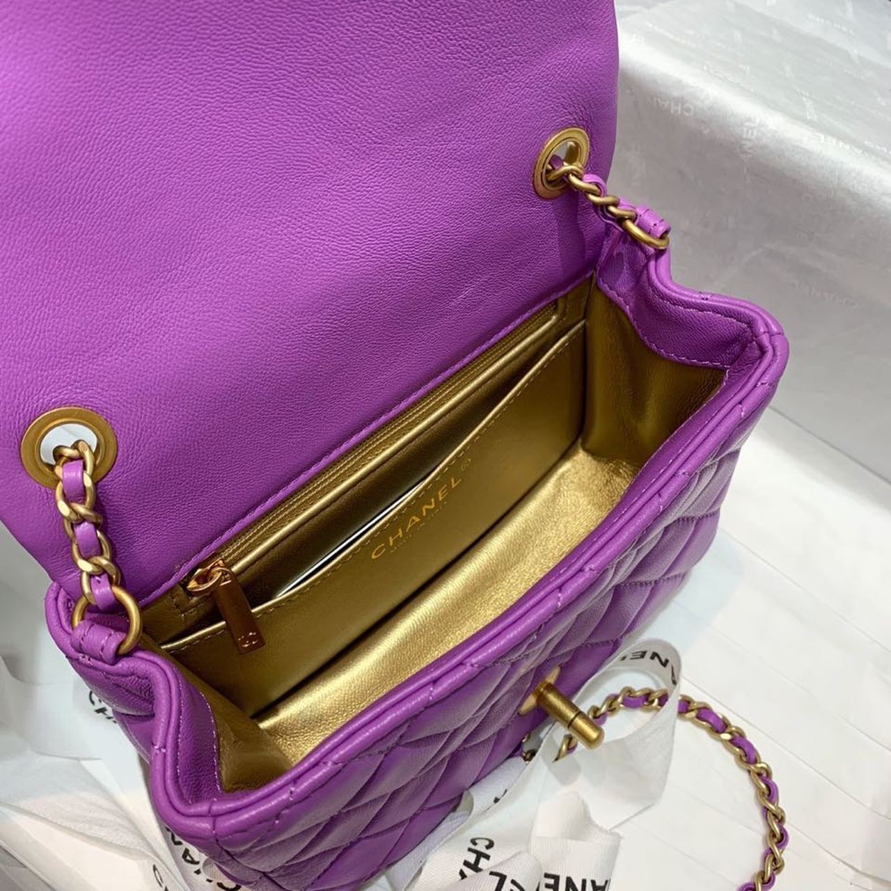 ChanelMini Flap Bag With ChanelBall On Strap Purple For Women, Women’s Handbags, Shoulder And Crossbody Bags 6.7in/17cm AS1786